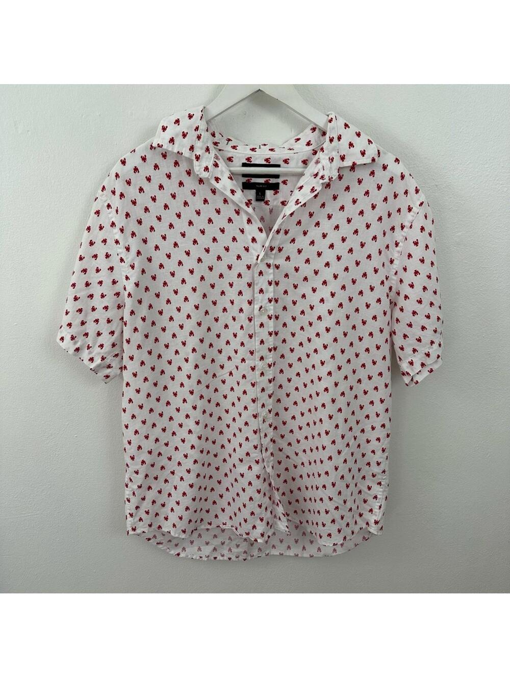 Banana Republic Linen Slim Fit Button Down Lobster Print Blouse Size L